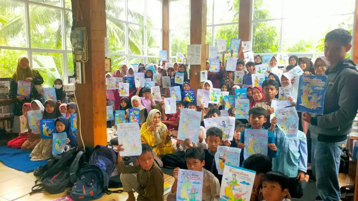 79 Anak Antusias Ikuti Workshop Mewarnai di Kampung Ramadan Gada Membaca Ciamis