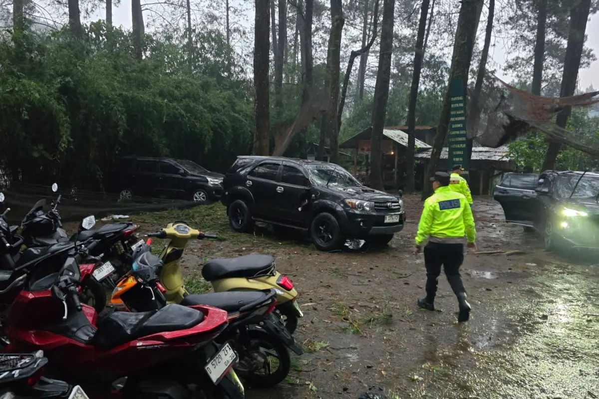 Hujan Angin di Pangalengan, Pohon Tumbang Timpa Kendaraan hingga Tutup Akses Jalan – jabarekspres.com