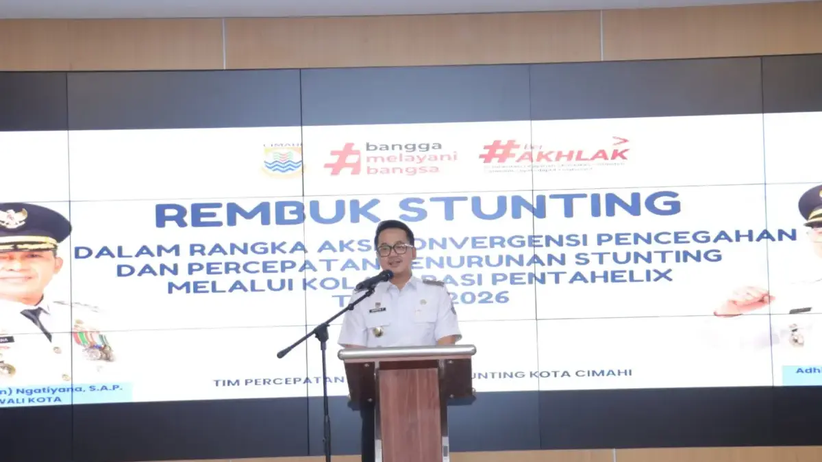 Fokus Penanganan Terpadu, Pemkot Cimahi Matangkan Strategi Turunkan Angka Stunting Wakil Wali Kota Cimahi, Adhitia Yudhistira saat Sambutan dalam Rembuk Stunting Kota Cimahi di Mal Pelayanan Pu