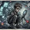 Ilustrasi anak terjerat medsos. (Gemini AI)