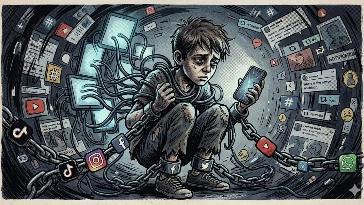 Pembatasan Akses Medsos Anak untuk Kesiapan Psikologis dan Antisipasi Candu Ilustrasi anak terjerat medsos. (Gemini AI)