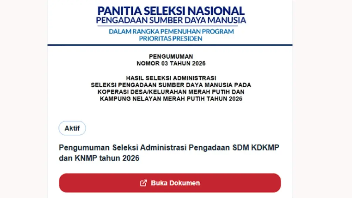 Ini Tanda Kamu Lolos Seleksi Administrasi Koperasi Merah Putih 2026, Cek Sekarang!