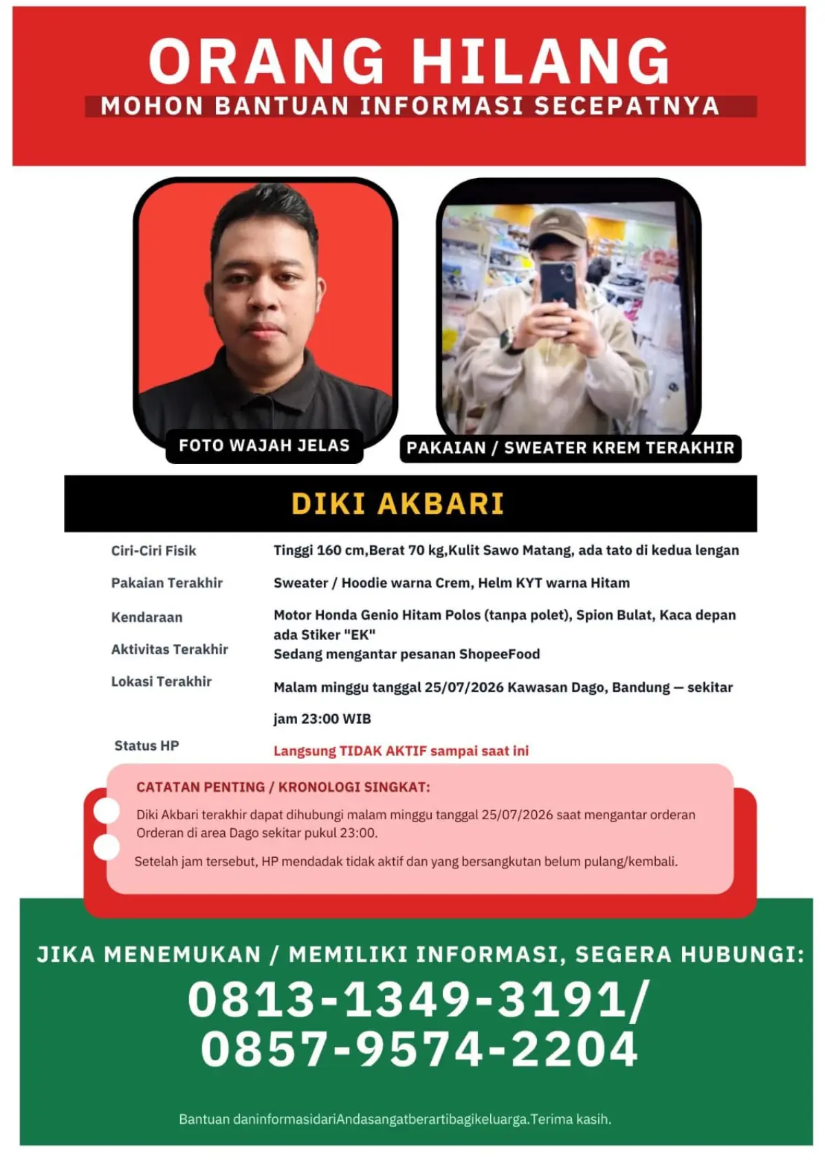 Usai antar Orderan makanan, Driver Ojol di Bandung Dilaporkan Hilang – jabarekspres.com