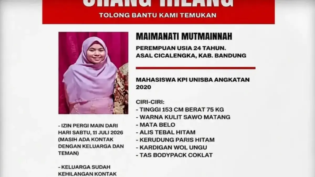 Mahasiswi Unisba Asal Cicalengka Dilaporkan Hilang, Keluarga Sebut Kabar Terakhir Korban Mengaku Hendak Pulang Mahasiswi Unisba