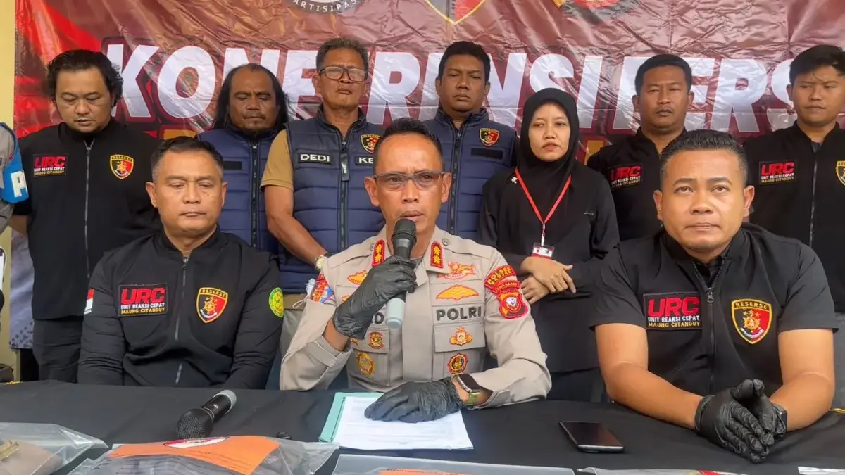 Polres Banjar saat merilis kasus pembununan \'Pak Ogah\' di warung dekat lapang Golf Kota Banjar, Sabtu (8/8/202