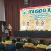 Yuslita Sumartini Bilqis ketika berpidato usai terpilihnya menjadi Ketua DPD Golkar Sumedang pada Musyawarah D