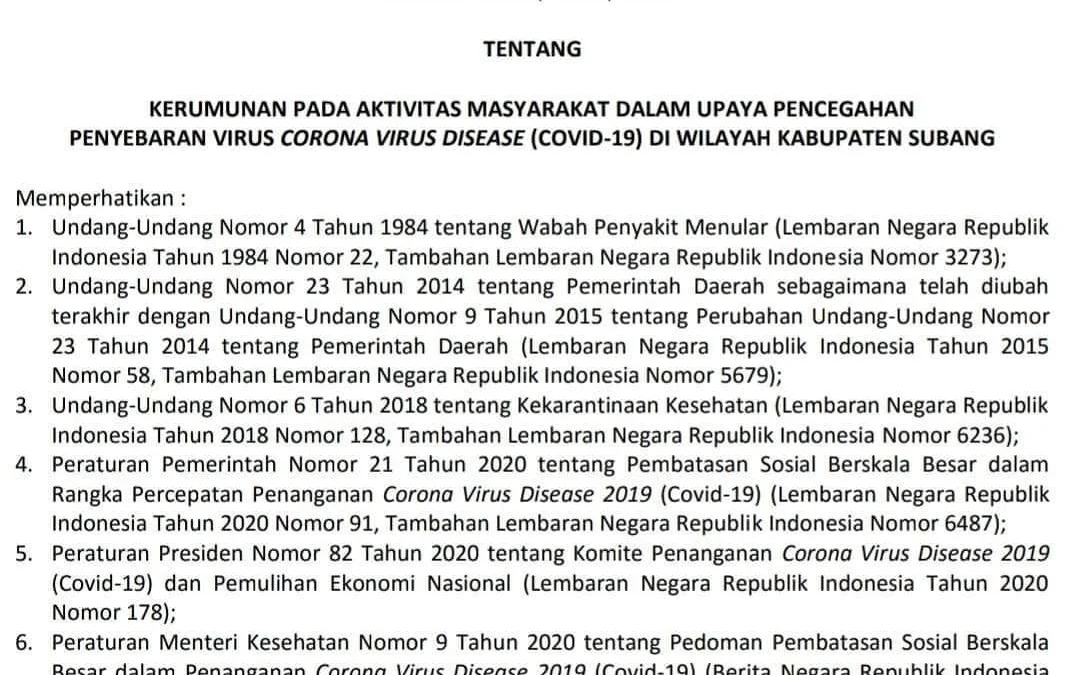 Dilarang Demo, Bupati Subang Terbitkan Surat Edaran Larangan Berkerumun