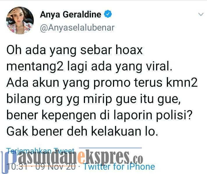 Anya Geraldine Buka Suara, Ancam Polisikan Pelaku Penyebaran Hoax Foto Bugil Dirinya