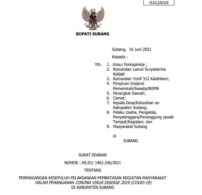 Bupati Subang Terbitkan Surat Edaran Terbaru Soal Pembatasan Kegiatan, Ini Poin-poin Lengkapnya