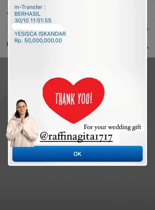 Mantap! 50 Juta Rupiah Transferan Raffi Ahmad Untuk Kado Jessica Iskandar