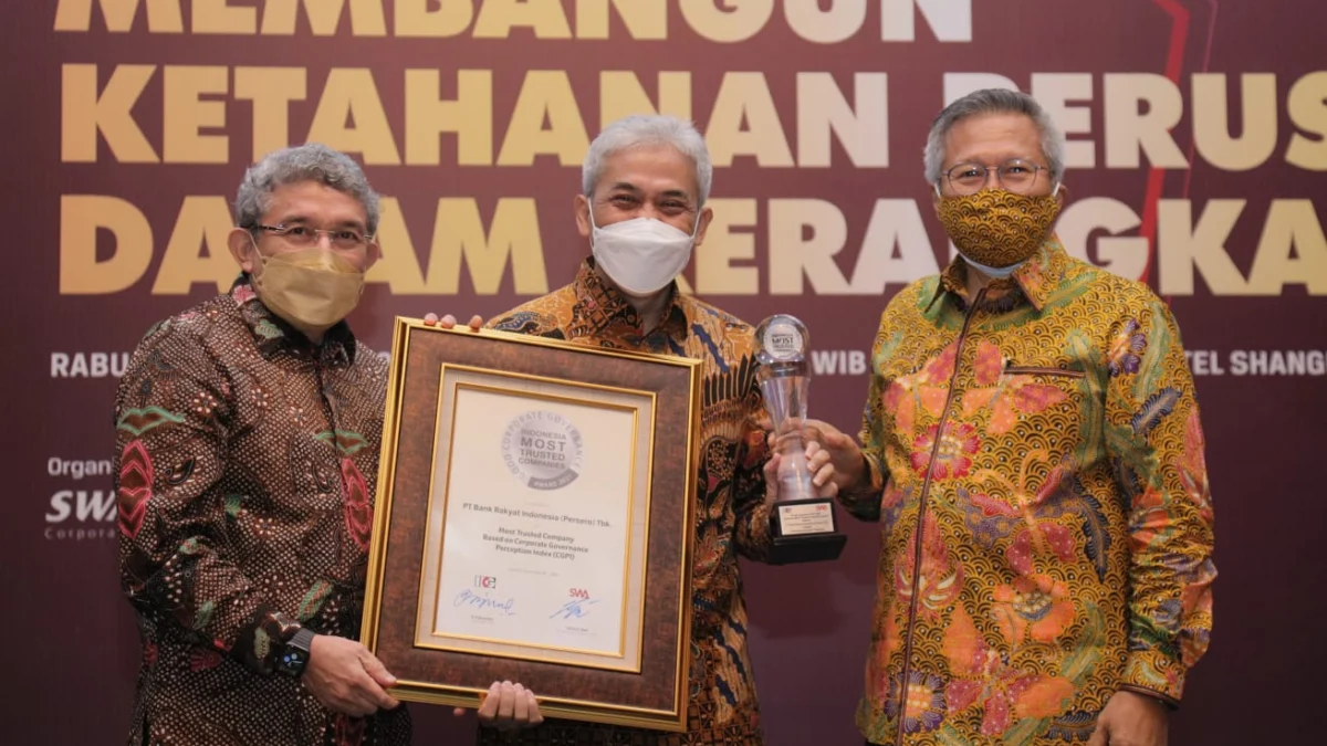 Konsisten Terapkan Good Corporate Governance, BRI Sabet Penghargaan Most Trusted Company 2021