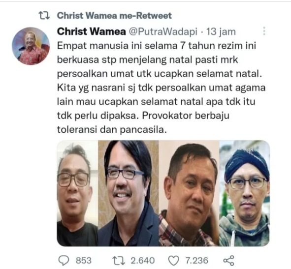 Perihal Ucapan Natal, Tokoh Papua Sebut 4 Orang Ini Provokator Berbaju Toleransi, Termasuk Abu Janda