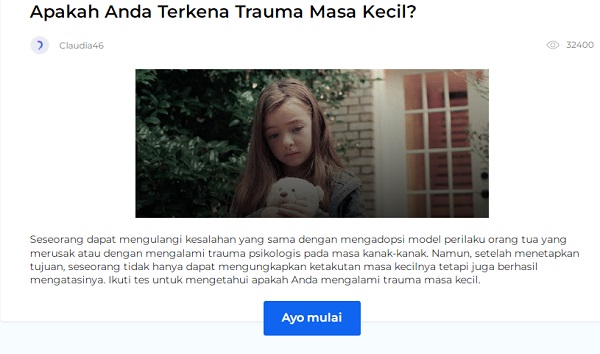 Tes Trauma Masa Kecil 1 Menit Lewat Link Ini, Bisa Ungkap Tingkat Depresi Mental!