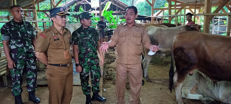 MONITORING. Dandim 0619/Purwakarta Letkol Arm Andi Achmad Afandi saat melakukan monitoring vaksinasi PMK langsung ke Pasar Hewan Ciwareng. ADAM SUMARTO/PASUNDAN EKSPRES