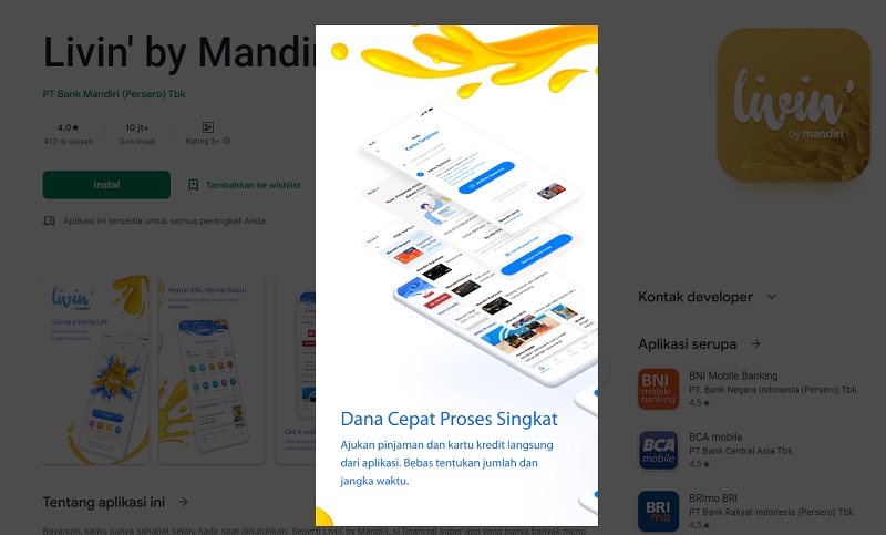 Pinjaman Online Bank Mandiri Langsung Cair, Dana Cepat Proses Singkat, Emang Ada? Cek di Sini (Via Livin Mandiri Google Play Store)