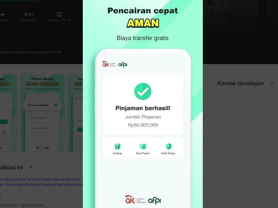 Pinjaman Online Langsung Cair KTP Diawasi OJK, Legal dan Mudah! (via easycash)