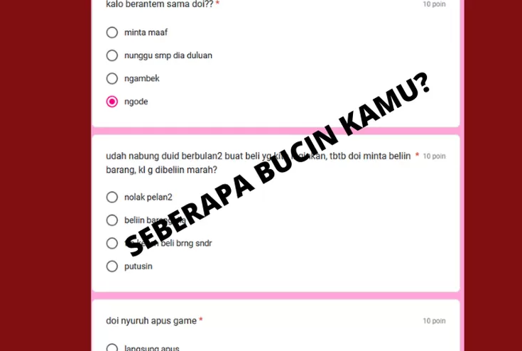 Paling Seru! Link Ujian Bucin Docs Google Form Terbaru dan Terviral Di Jagat Maya