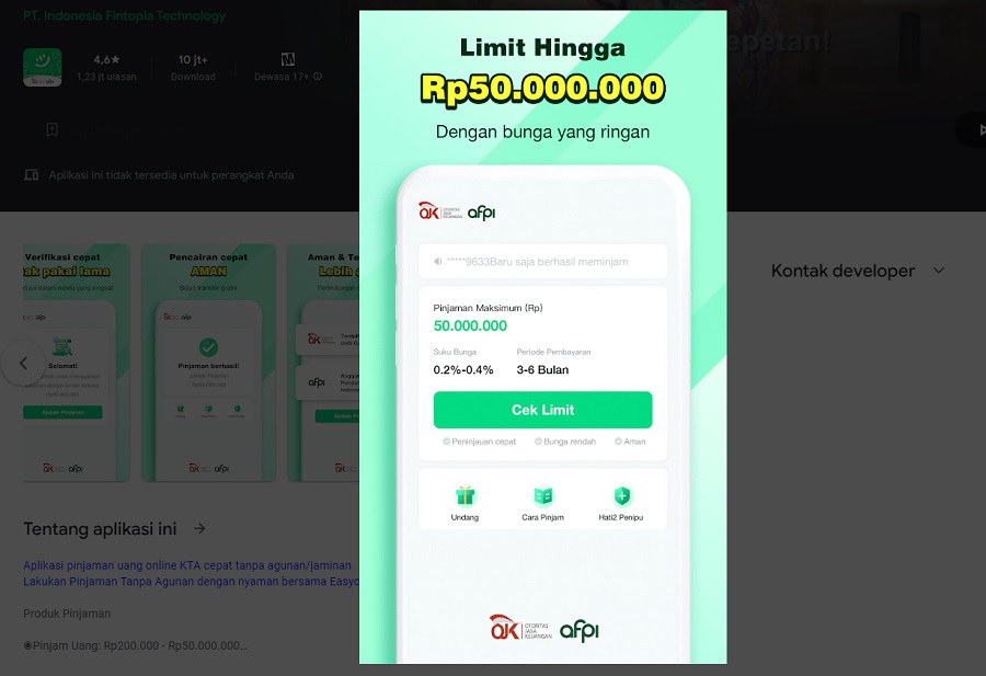 Apakah EasyCash Terdaftar di OJK? Lihat di Sini, Pinjaman Online Cepat Cair Bunga Rendah 2023 (via easycash)