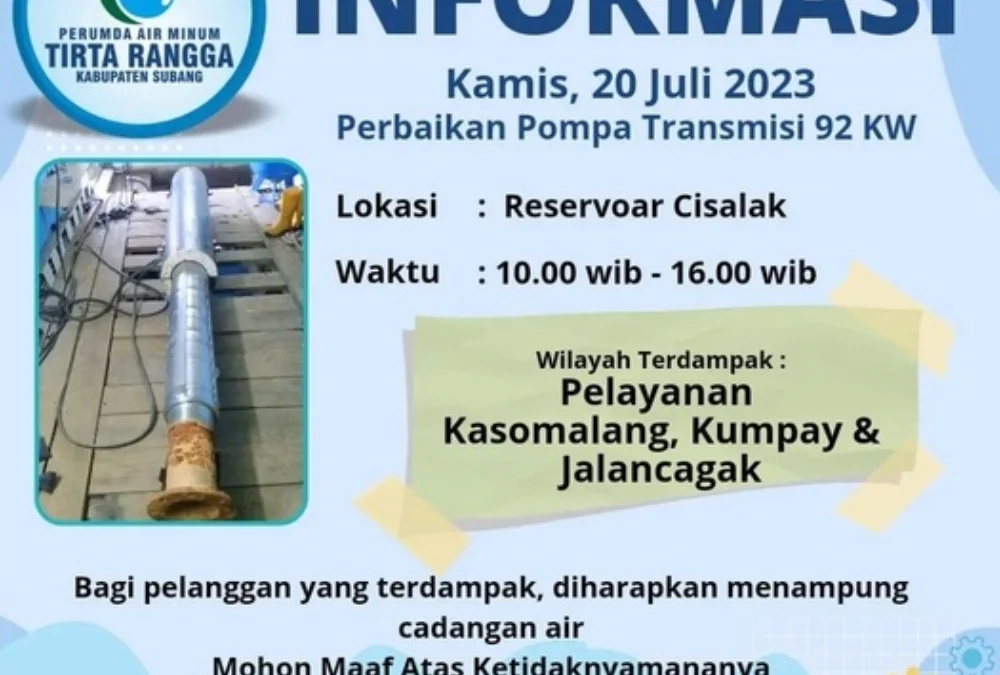 Perumda Tirta Rangga Subang Lakukan Perbaikan Pompa Transisi