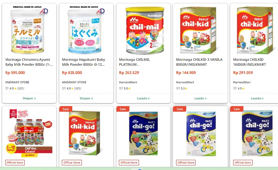 Susu Formula Morinaga Jepang, via iPrice