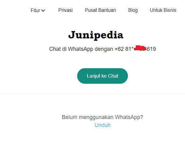 Kirim Pesan Whatsapp tanpa Save Nomor, capture via WA Me