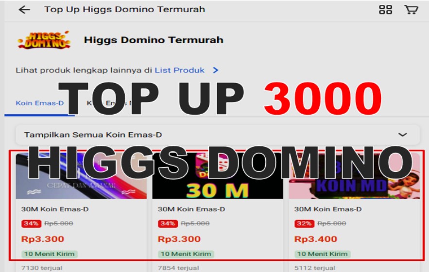 Top Up Higgs Domino Murah 3000 Via Pulsa