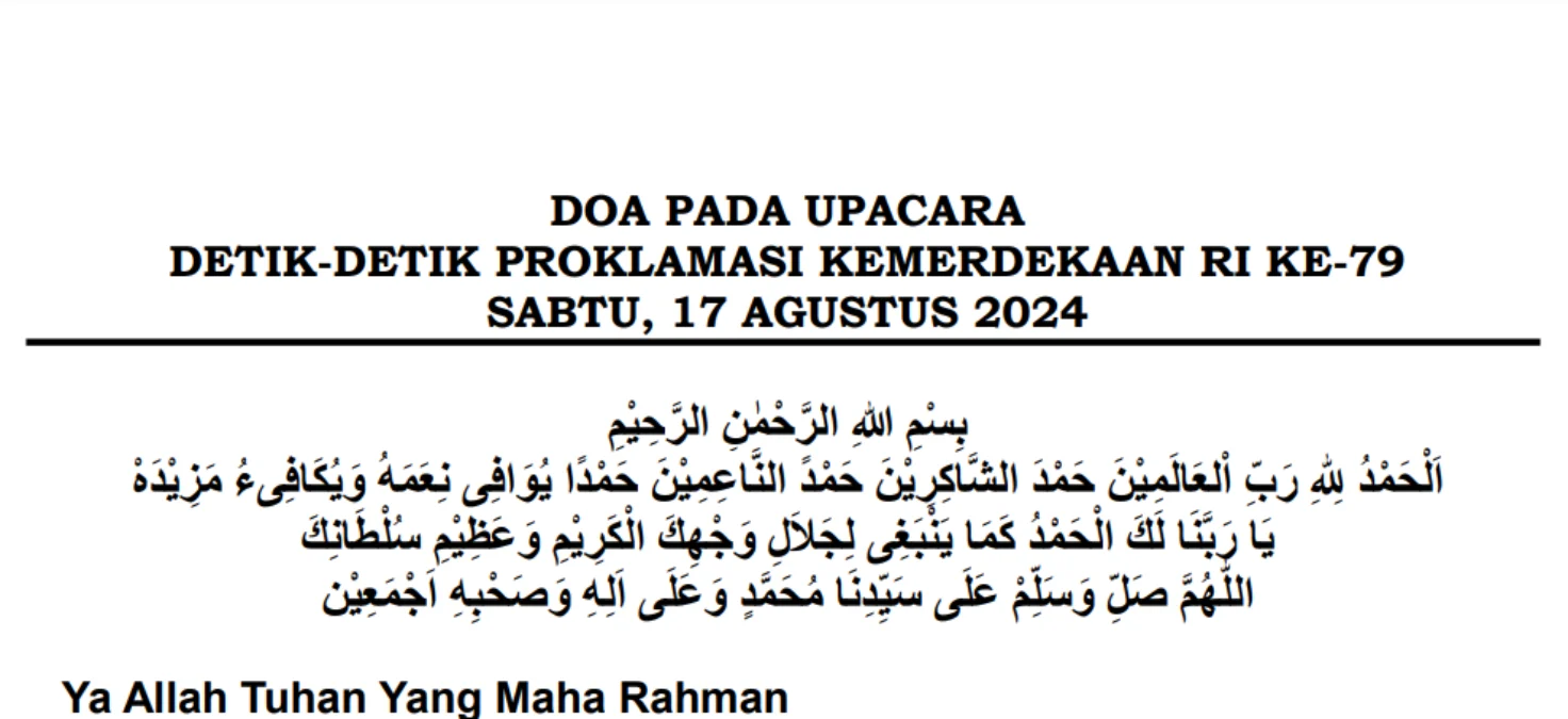 Teks Doa Resmi Upacara 17 Agustus 2024 Lengkap Link Download PDF ...