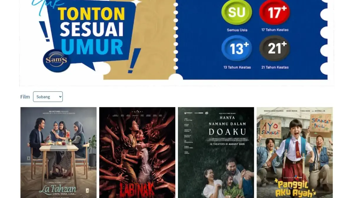 Updated! Ini Dia Jadwal Bioskop Sams Studio Subang per 25 Agustus 2025