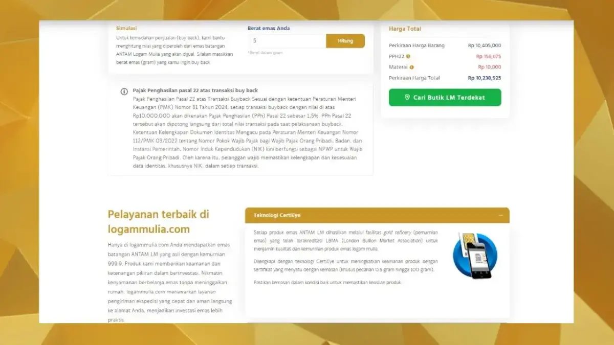 Update Harga Buyback Emas ANTAM Hari Ini