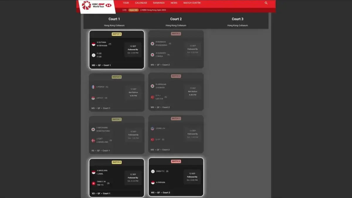 Jadwal Perempat Final Hong Kong Open 2025: Indonesia Sisakan 3 Wakil