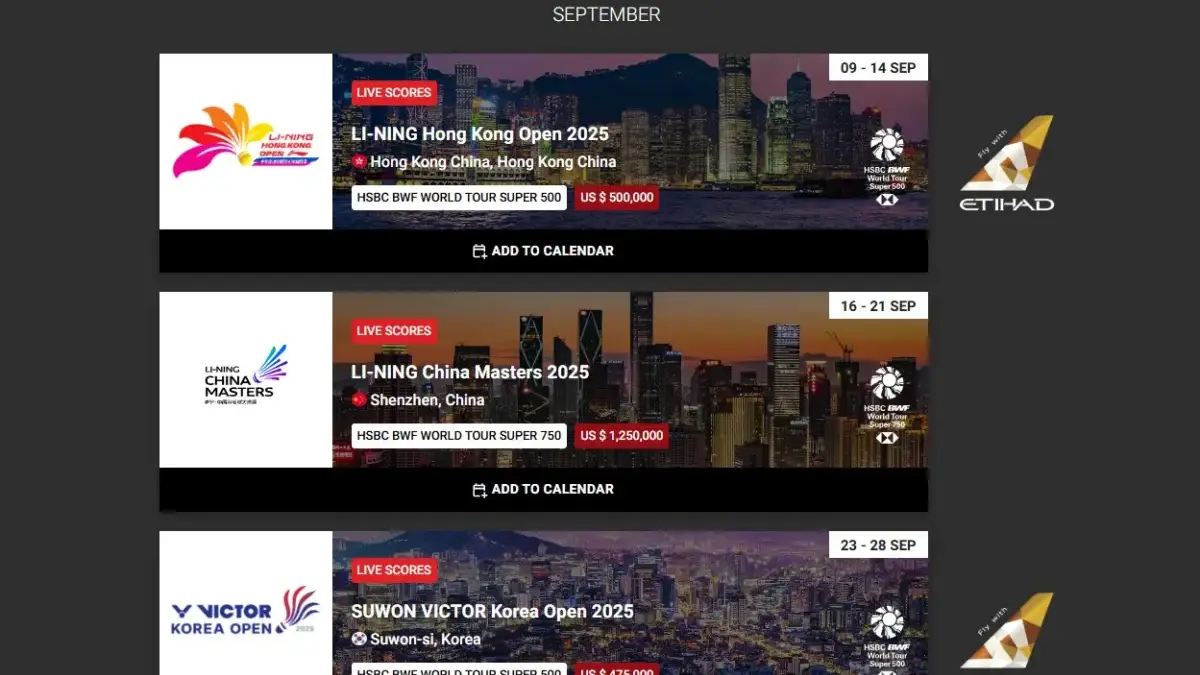 Jadwal Turnamen BWF September 2025