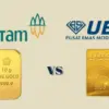 perbandingan harga emas UBS dan Antam hari ini