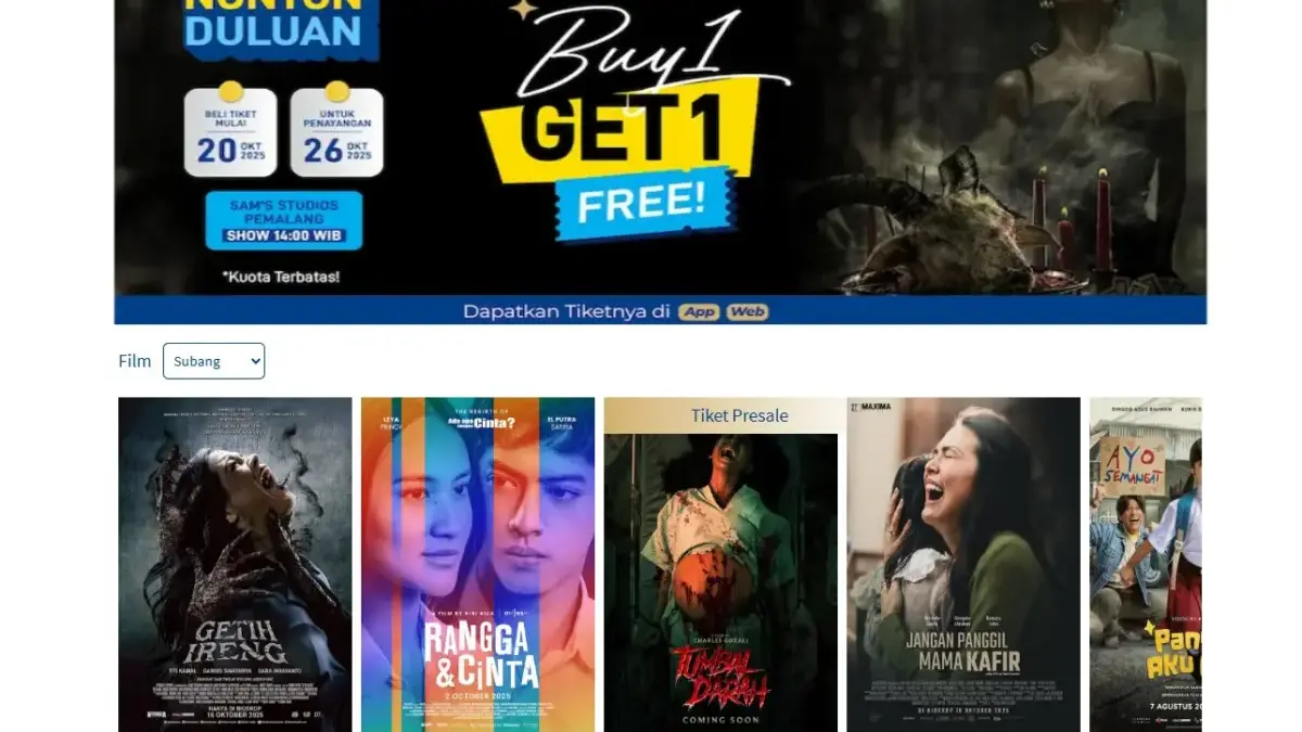 Jadwal Tayang Film di Sams Studio Subang. (Sumber Gambar: Screenshot via Sams Studios Subang)