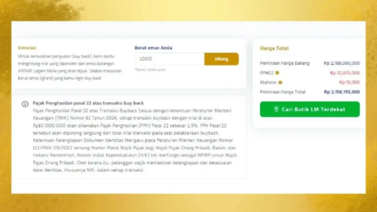 Simulasi Buyback Emas ANTAM Hari Ini