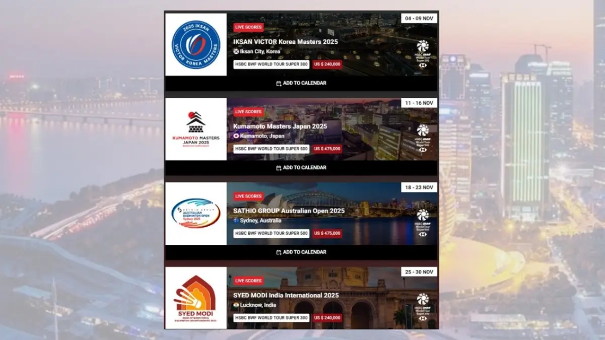 Jadwal Turnamen BWF November 2025