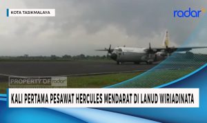 Kali Pertama Pesawat Hercules Mendarat di Lanud Wiriadinata Kota Tasik