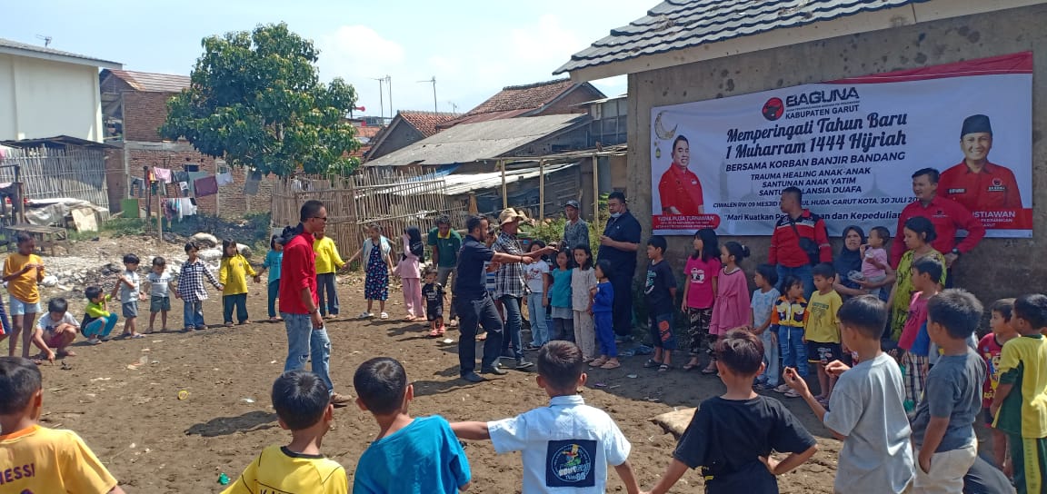 Yudha Bersama Baguna PDI Perjuangan Sambut Tahun Baru 1 Muharram di Lokasi Banjir Bandang Ciwalen