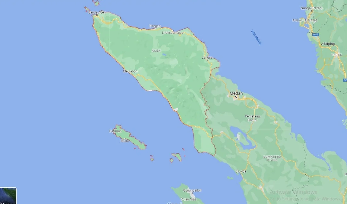 Provinsi Aceh dari goole maps. (Aceh juga diklaim sebagai tempat pertama masuknya ajaran Islam)