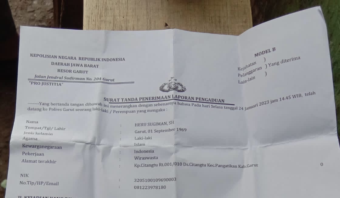 Surat Tanda Penerimaan Laporan Pengaduan di Polres Garut