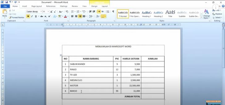 Cara Menjumlahkan di Word Yang Baik dan Benar