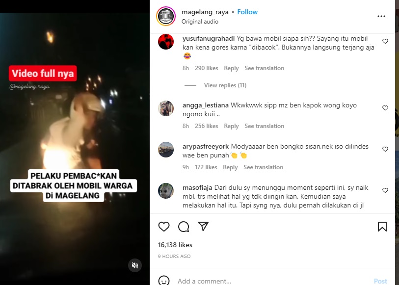 pembacokan magelang ditabrakk