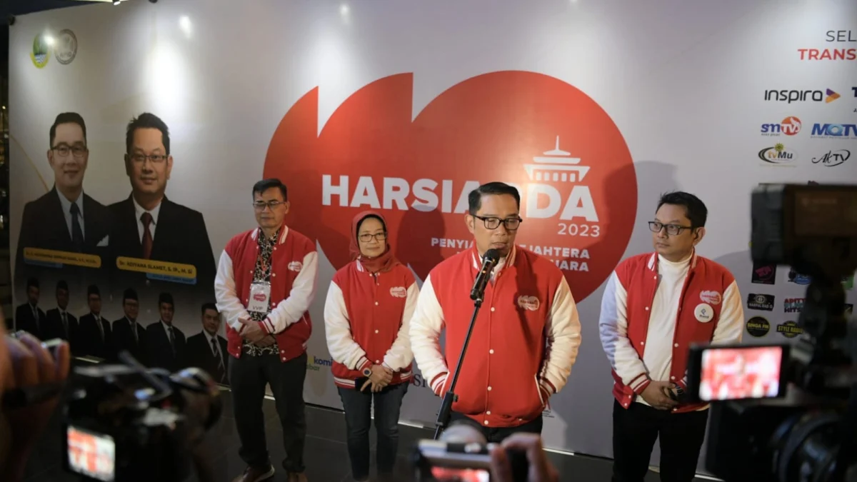 Gubernur Jawa Barat, Ridwan Kamil saat menghadiri peluncuran Pengawasan Media Digital atau Pasagi saat peringatan Hari Penyiaran Daerah 2023 di Trans Studio Bandung, Selasa 6 Juni 2023 malam kemarin. -Biro Adpim Jabar-