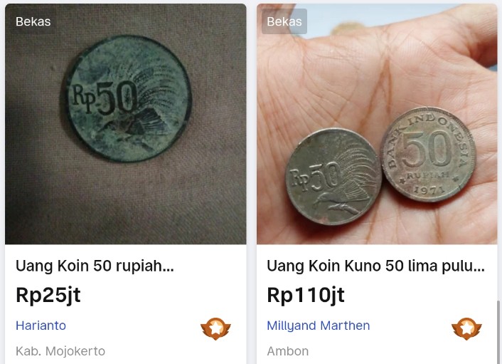 Uang Koin Kuno ini Dijual Rp25juta dan Rp110juta Per Keping