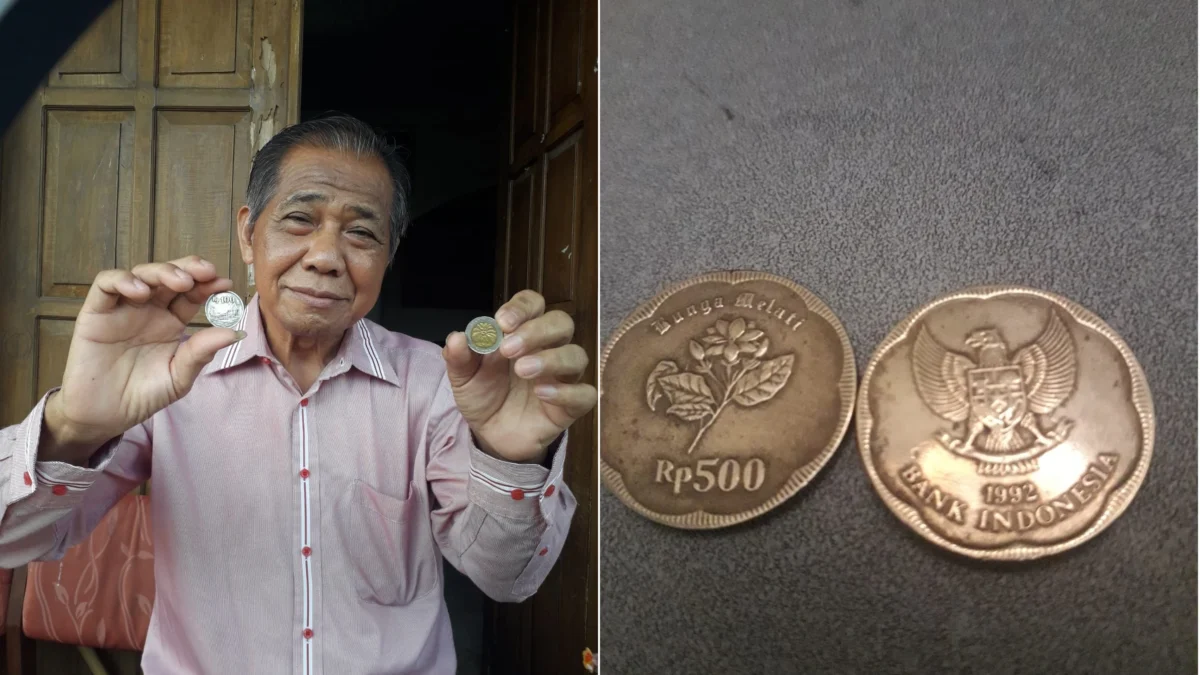 Yuwono warga Kabupaten Temanggung jual uang koin kuno 500 rupiah gambar melati seharga Rp15 juta per keping