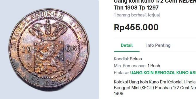 Laku Dijual! Uang Koin kuno Cent Nederlandsch Ini Terjual Rp455.000