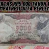 Dicari Kolektor Kaya! Uang Kertas Rp5.000 Tahun 1975 Bisa Laku Sampai Rp11 Juta Perlembarnya