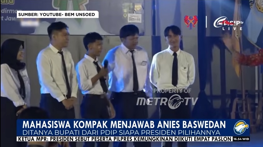 Tiga orang mahasiswa kompak menjawab Anies Baswedan ketika ditanya Bupati Banyumas