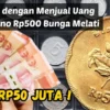 Raup Rp50 Juta Hanya dengan Menjual Uang Koin Kuno Rp500 Bunga Melati, Begini Caranya!