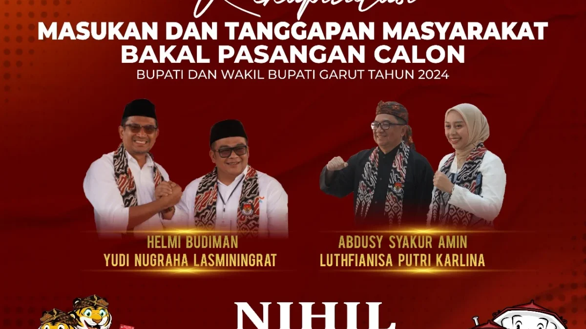 KPU Garut menetapkan calon Bupati dan Wakil Bupati Garut yaitu Helmi Budiman-Yudi Nugraha dan Abdusy Syakur-Pu