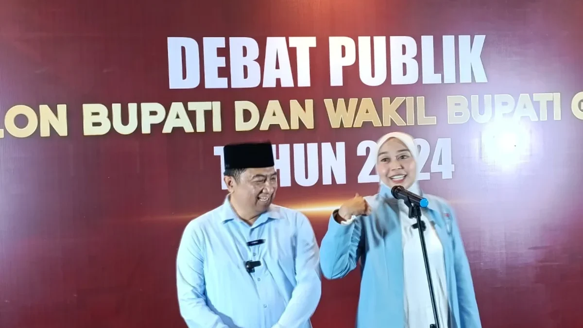 Putri Karlina dan Abdusy Syakur Amin saat konferensi pers usai debat publik paslon bupati Garut